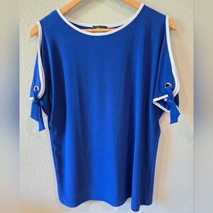 NWT Bali Corp Royal blue and white cold shoulder top